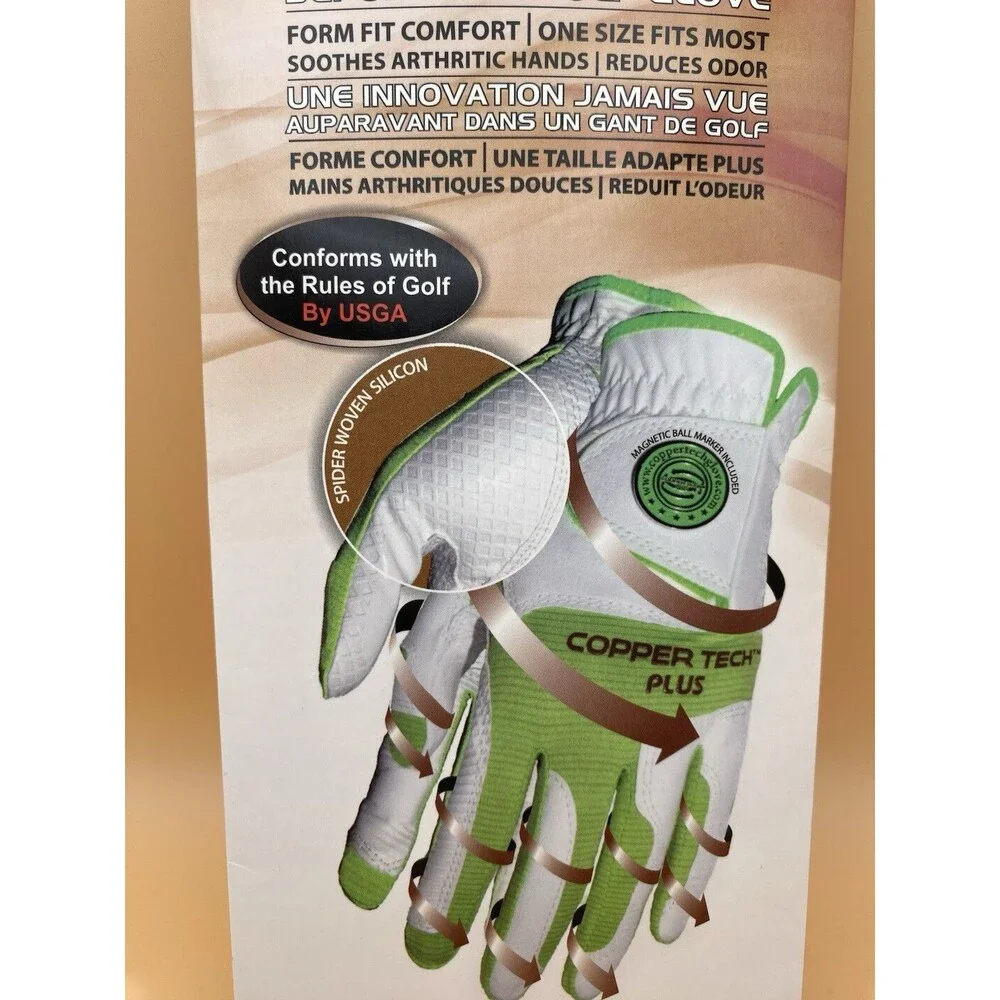 Copper Tech Plus Women's Golf Glove Right Hand White Lime Green One Size